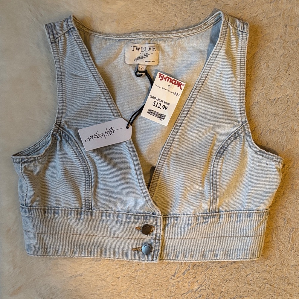 Twelve by Twelve Pale Blue Denim Cropped Vest